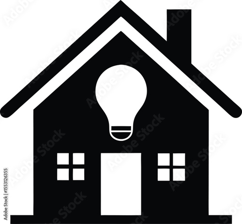 house icon with light bulb vector silhouette icon