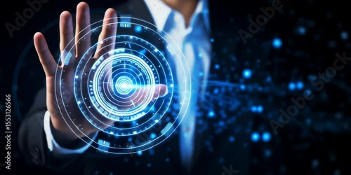Businessman Interacting with Futuristic Digital Touchscreen Interface