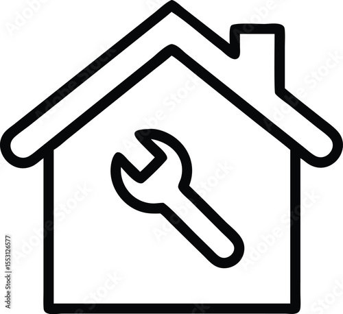 Small business House repair service line art icon with house and wrench