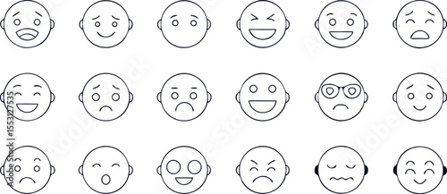 Various expressive face icons showing multiple emotions such as joy, sadness, confusion are visible