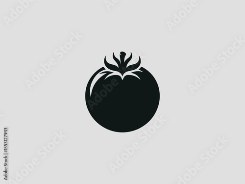 Elegant tomato silhouette vector logo with botanical details for gourmet food brands
