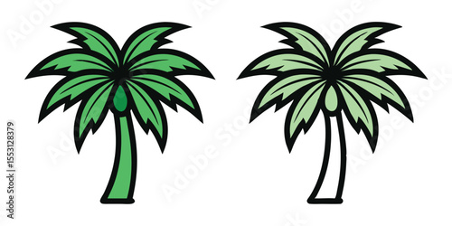 Two stylized palm trees showcase varied green shades on a transparent backdrop
