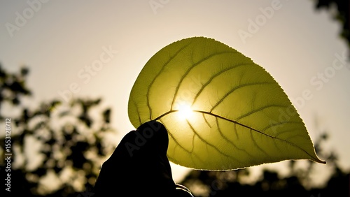 Captivating Sunlit Leaf Handheld Against a Backdrop of Nature