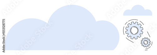 Large blue cloud with two interlocked gears on the side indicating system engineering, data sharing, and software synergy. Ideal for technology, innovation, storage, teamwork, and digital