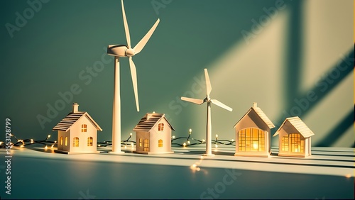 Charming Miniature Houses with Wind Turbines and Ambient Lights