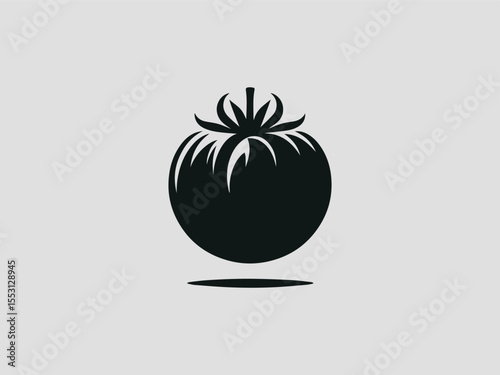 Minimalist black silhouette tomato vector logo for organic farms or fresh produce markets