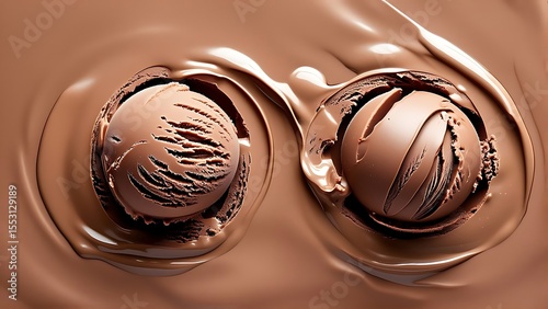 Delicious Chocolate Ice Cream Scoops Nestled in Creamy Sauce Delight