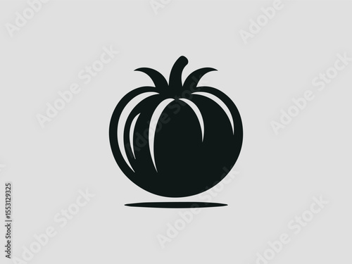 Minimalist black silhouette tomato vector logo for organic farms or fresh produce markets