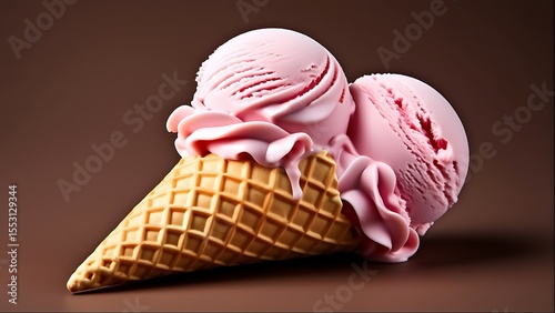 Delicious Pink Strawberry Ice Cream Cone Perfect for Summer Treats and Celebrations