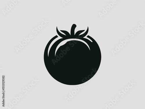 Minimalist black silhouette tomato vector logo for organic farms or fresh produce markets