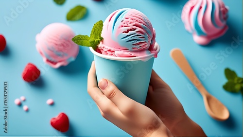 Delicious Colorful Ice Cream Delight in a Handheld Cup