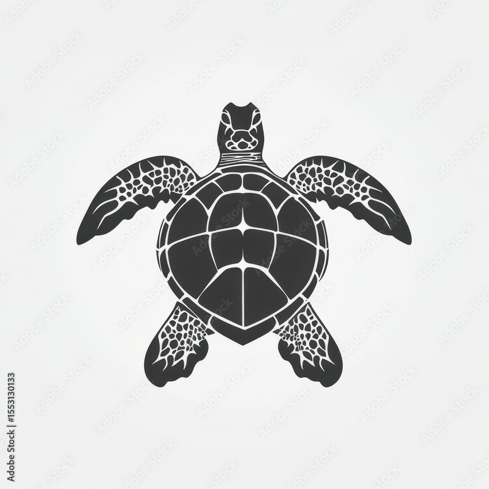 Fototapeta premium Black and white illustration of a turtle showcasing detailed shell and flippers design