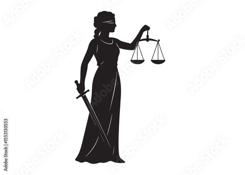 justice scales lady logo silhouette vector, lady justice logo icon silhouette, woman holding scales of justice silhouette lady lawyer logo design vector illustration silhouette on a white background