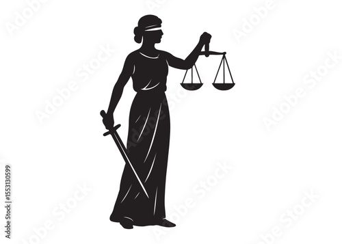 justice scales lady logo silhouette vector, lady justice logo icon silhouette, woman holding scales of justice silhouette lady lawyer logo design vector illustration silhouette on a white background