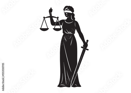justice scales lady logo silhouette vector, lady justice logo icon silhouette, woman holding scales of justice silhouette lady lawyer logo design vector illustration silhouette on a white background
