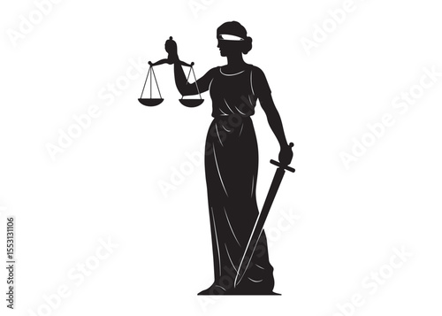 justice scales lady logo silhouette vector, lady justice logo icon silhouette, woman holding scales of justice silhouette lady lawyer logo design vector illustration silhouette on a white background