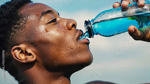 Close-up of Tired Athlete Drinking Electrolyte Drink After Worko