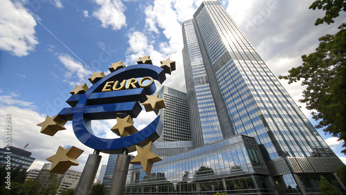 European Central Bank Building with Euro Symbol in Frankfurt, Germany
