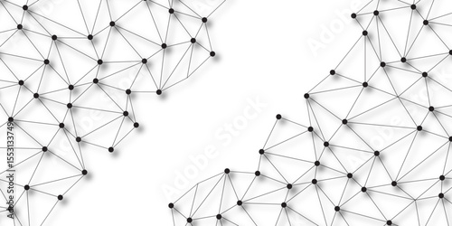 Technology abstract white digital background of connected dot with black line .many squares and rectangle shapes .Internet connection network high digital technology with connecting points and