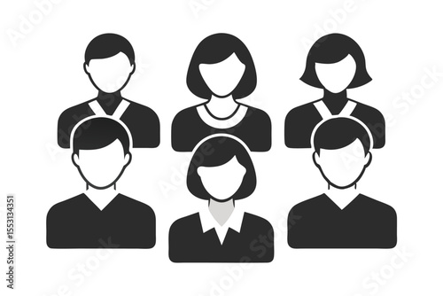 Team represented by anonymous men and women in business attire stands against a white backdrop