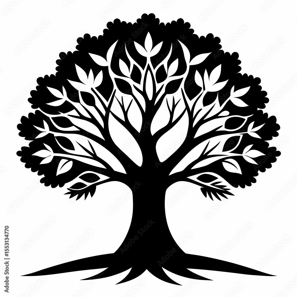 Obraz premium Ornamental Black and White Tree Silhouette Stylized silhouette
