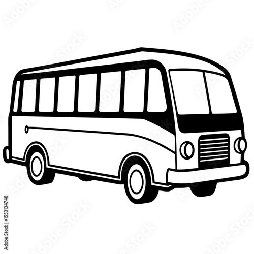 Simple Black and White Bus Illustration Outlined drawing