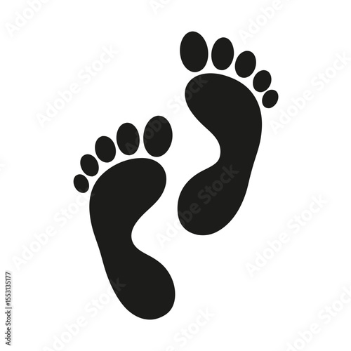 Black footprints show forward motion with an abstract simple design for a minimalist look, transparent