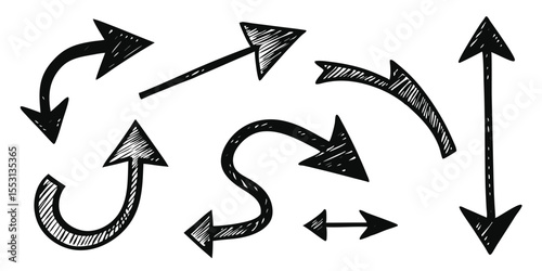 Hand drawn black arrows point various directions against a white transparent background