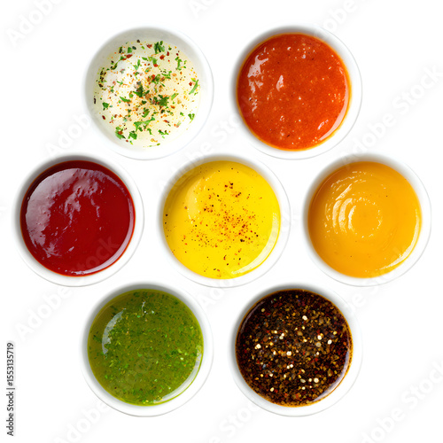 Wallpaper Mural Assortment of sauces in bowls isolated on white background Torontodigital.ca