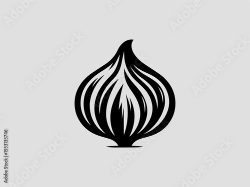 Minimalist black silhouette onion bulb vector logo for organic grocery or farm markets