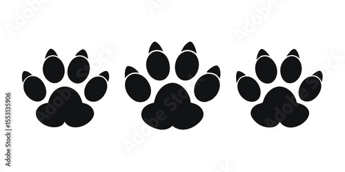 Three animal paw prints in black march across a white transparent background now