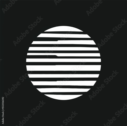 Abstract Striped Circle on Black Background – Modern Minimalist Geometric Art