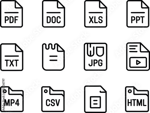 File Format Icons Featuring PDF, DOC, JPG, MP4, and HTML Files