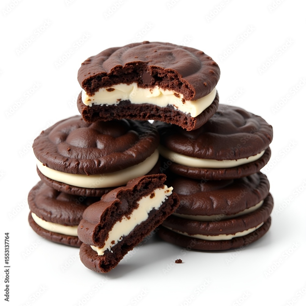 3D Dark Chocolate Cookies with Cream Filling Isolated on Transparent Background 3D Dark Chocolate Cookies with Cream Filling Isolated on Transparent Background