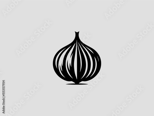 Elegant garlic silhouette vector logo with botanical line art for gourmet products