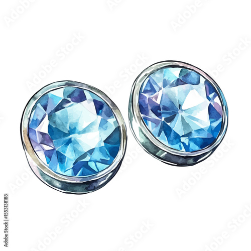 Stud Earrings, watercolor illustration vector, isolated on a white background.