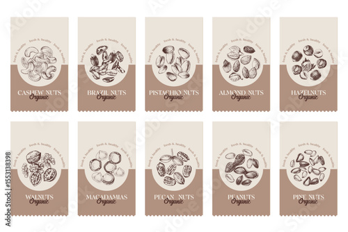 Organic nuts labels template vector