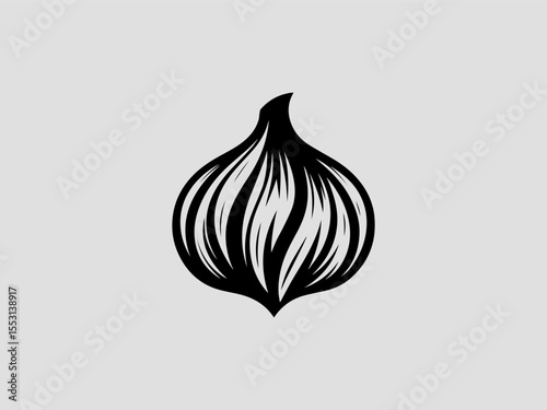 Elegant garlic silhouette vector logo with botanical line art for gourmet products