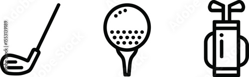 Golf Equipment Icons Featuring Golf Clubs, Tee, and Golf Bag