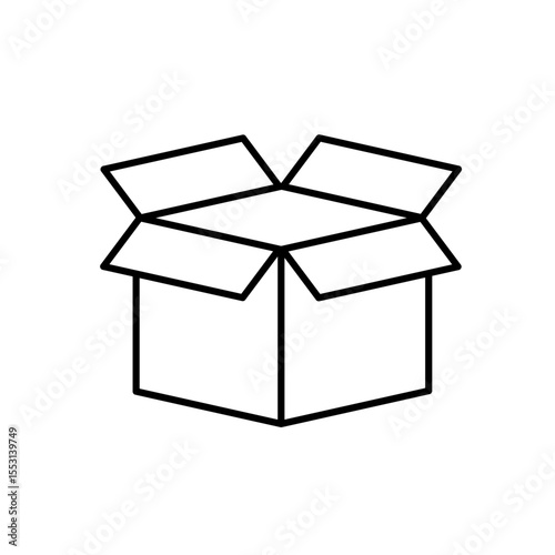 A vector icon of an open cardboard box, representing parcel packaging and shipping, created in line style with editable stroke