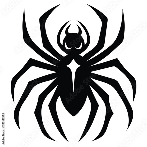 Bold silhouette of a creepy spider shows an ominous starburst on its body