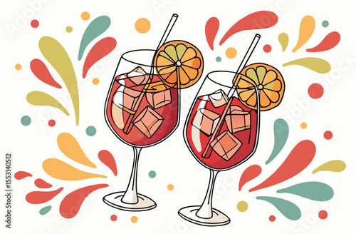 Watercolor Cocktail Glasses with Orange Slices – Festive Summer Illustration