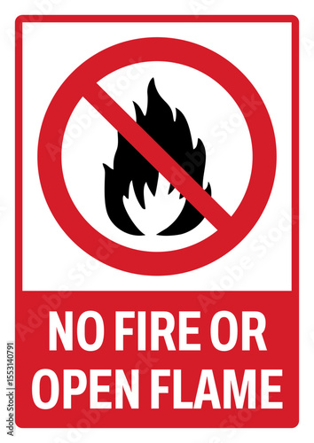 prohibition safety signs v2 uppercase text_no fire or open flame landscape size 1/2 a4,a3,a2,a1	

