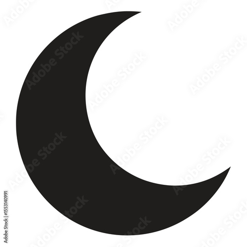A stark black crescent moon shines brightly against a pure white transparent backdrop
