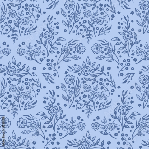 Damask floral hand drawn seamless pattern. simple meadow flower botanical texture for rustic textile
