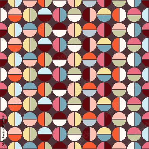 Trendy retro geometric seamless patterns with colorful circles. Modern abstract background texture