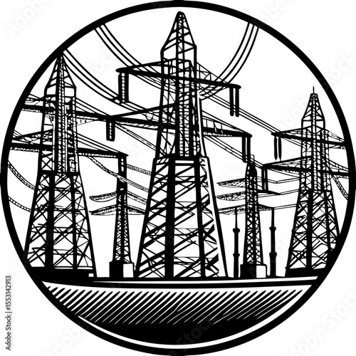 Power Line Tower Icon - Electric Grid Design