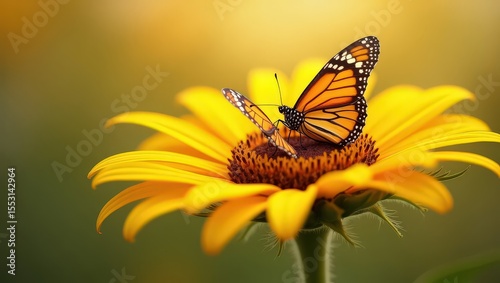 Golden Hour Grace: Butterfly Alights on a Bright Yellow Blossom