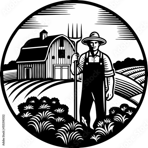 Farmer Pitchfork Icon - Rural Agriculture Design