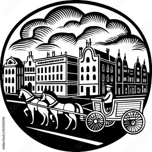 Horse Carriage Icon - Historic City Scene